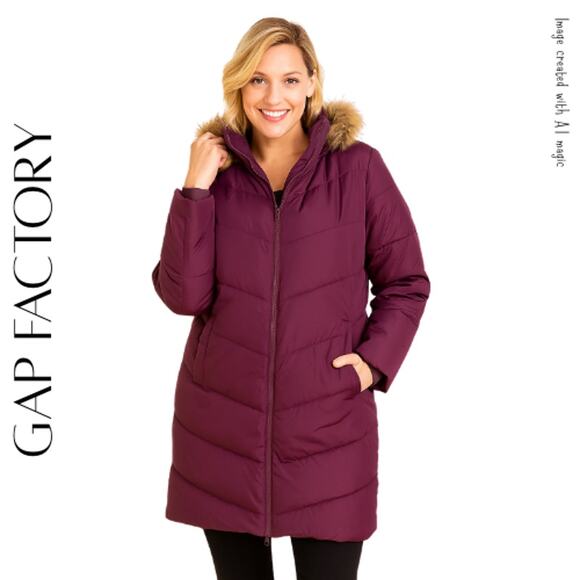 GAP FACTORY Purple Hooded Puffer Coat - Winter Jacket, M, NWOT! - Picture 1 of 9
